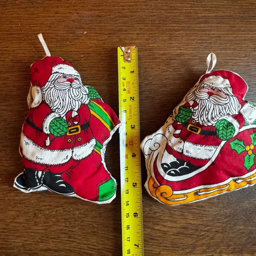 VTG‎ 5 Christmas Ornament Santa Plush Handmade Hand Sewn Fabric Pattern Panel